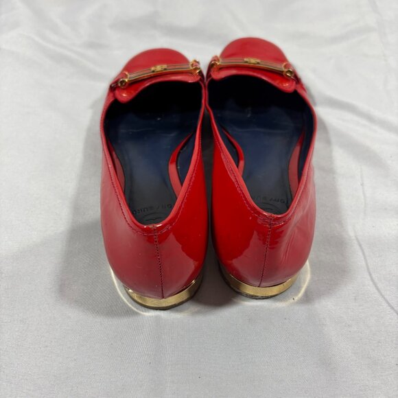 TORY BURCH Red Flats Patent Leather Ballet With Logo Cerise Shoes Size 6.5M - Picture 5 of 9